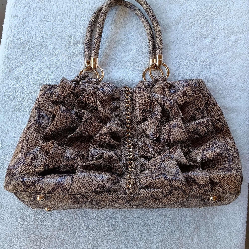 Lined Bebe Brown Reptile style print Hobo Purse Handbag Magnetic top closure